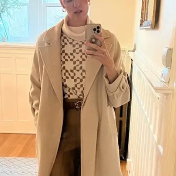 Jonathan Simkhai Brown White Turtleneck Logo Sweater XS Soft Wool Oversized $400 - Picture 5 of 11